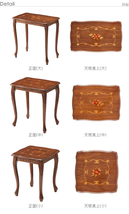 イタリア 家具 ヨーロピアン ヴェローナクラシック 猫脚象嵌ネストテーブル 猫脚 リビング ヨーロッパ家具 クラシック 輸入家具 アンティーク風 イタリア製 ブラウン おしゃれ 高級感 エレガント 木製(代引不可)