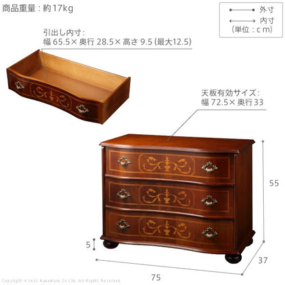 【5%OFF】完成品 イタリア製 ヴェローナ クラシック 丸脚 3段 チェスト 幅75 アンティーク 北欧 たんす タンス 三段 衣類収納 おしゃれ 木製 北欧 収納(代引不可)