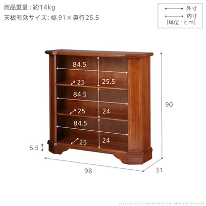 完成品 イタリア製 ブックシェルフ ヴェローナ クラシック 3段 幅98cm 本棚 コミックラック 天然木 木製 収納 オープンラック カラーボックス アンティーク(代引不可)