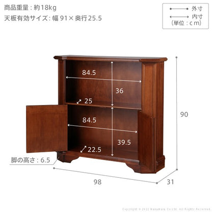 【5%OFF】完成品 イタリア製 ヴェローナクラシック オープンキャビネット 幅98 ロータイプ オープンラック 扉付き 棚 収納棚 おしゃれ 木目調 天然木 収納 本棚 ブックラック(代引不可)