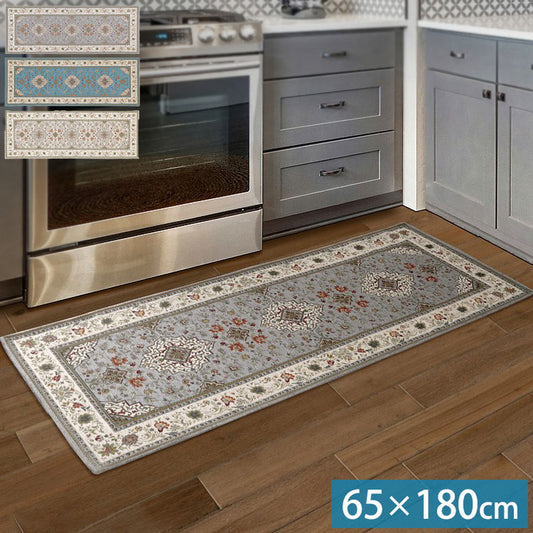 イタリア製 ジャガード織り マット イスタ 65x180cm 玄関マット キッチンマット 長方形 四角形 おしゃれ シェニール柄 アンティーク 洗える 丸洗い マルチマット(代引不可)