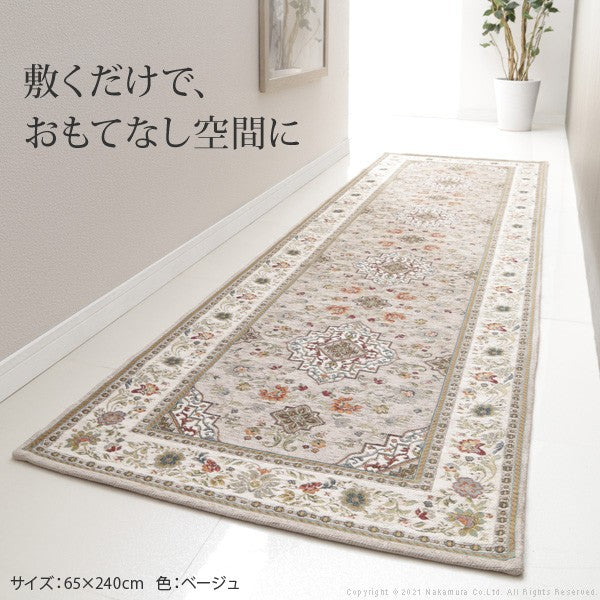 イタリア製 ジャガード織り マット イスタ 65x180cm 玄関マット キッチンマット 長方形 四角形 おしゃれ シェニール柄 アンティーク 洗える 丸洗い マルチマット(代引不可)