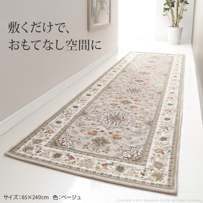 イタリア製 ジャガード織り マット イスタ 65x180cm 玄関マット キッチンマット 長方形 四角形 おしゃれ シェニール柄 アンティーク 洗える 丸洗い マルチマット(代引不可)