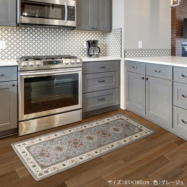 イタリア製 ジャガード織り マット イスタ 65x240cm 玄関マット キッチンマット 長方形 四角形 おしゃれ シェニール柄 アンティーク 洗える 丸洗い マルチマット(代引不可)