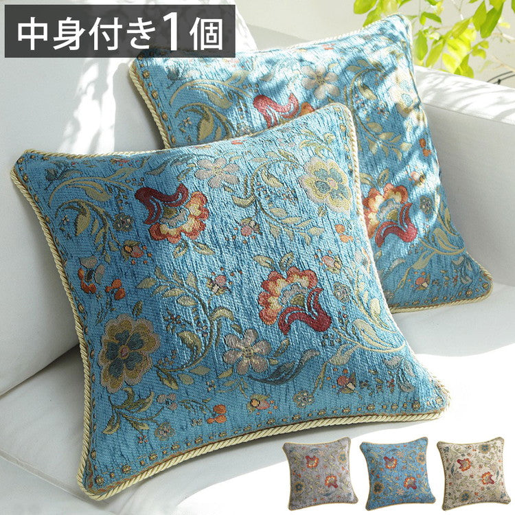 イタリア製 ジャガード織り クッションカバー 単品 イスタ 45x45cm カバー 花柄 正方形 幅45 奥行45 四角形 おしゃれ アンティーク 北欧 洗える 丸洗い(代引不可)