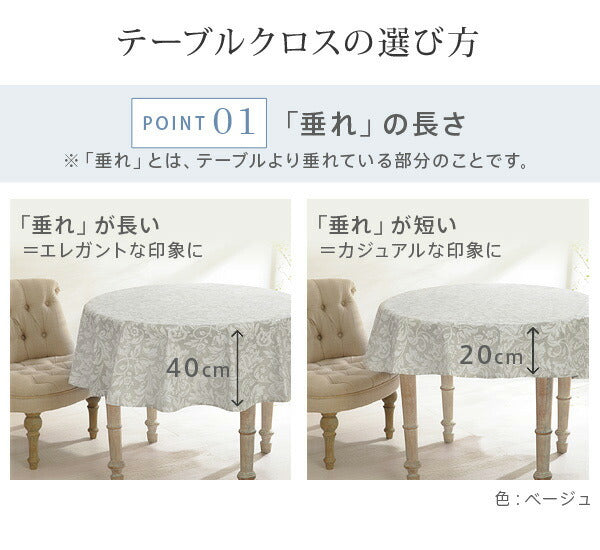 スペイン製 テーブルクロス 幅150 奥行き150 テーブル 撥水 おしゃれ テーブルマット 円形 丸型 おしゃれ 北欧 コンパクト アンティーク クラシック(代引不可)