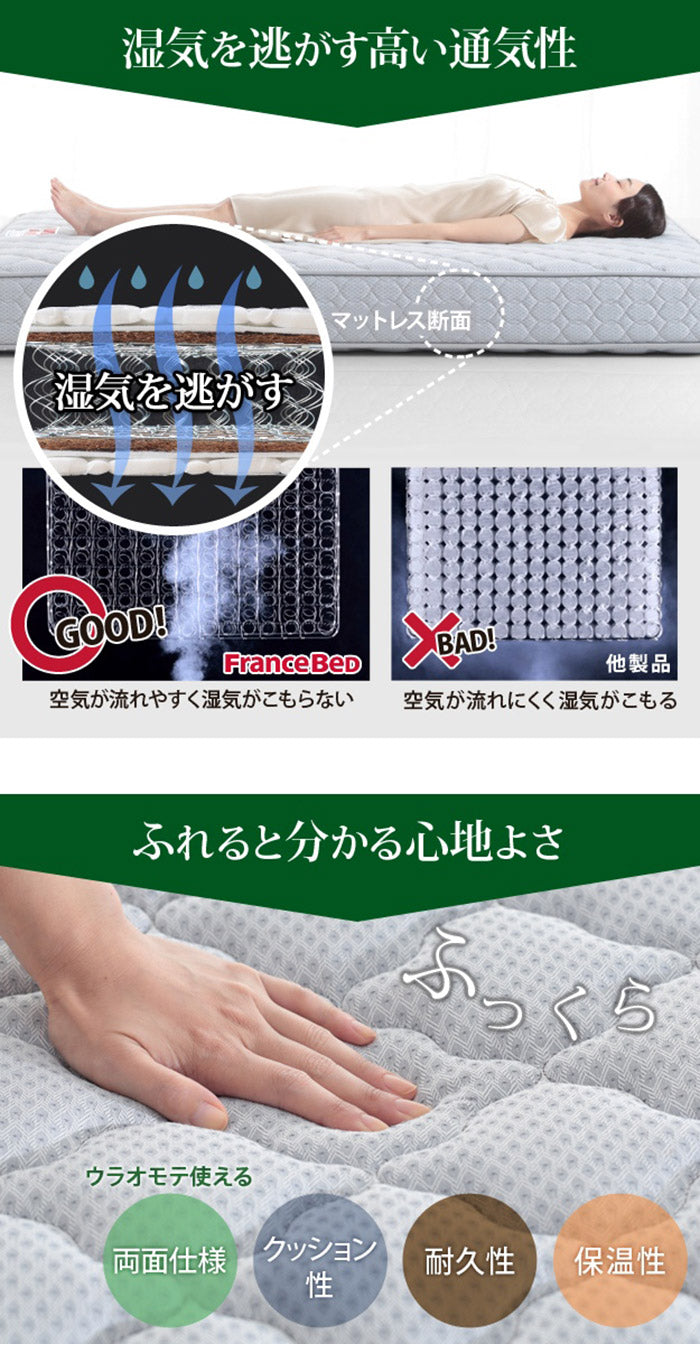 フランスベッド ツインサポートスプリングマットレス セミダブル 高密度連続スプリングマットレス 防ダニ 抗菌 防臭 寝具 日本製 国産 マットレスのみ ツインサポート(代引不可)