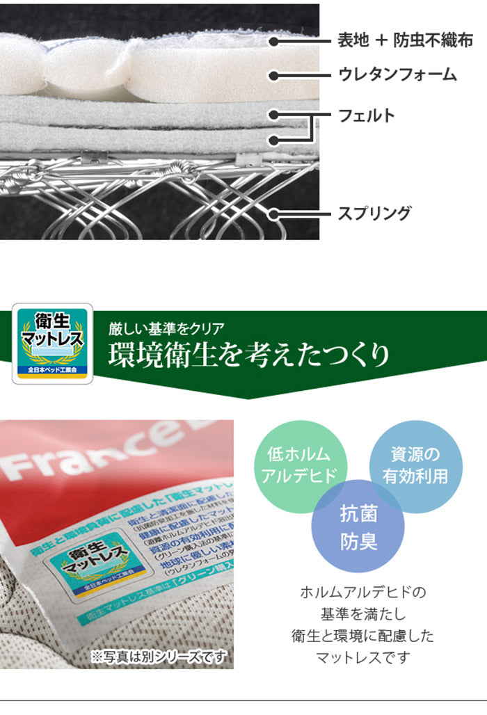 フランスベッド ツインサポートスプリングマットレス セミダブル 高密度連続スプリングマットレス 防ダニ 抗菌 防臭 寝具 日本製 国産 マットレスのみ ツインサポート(代引不可)