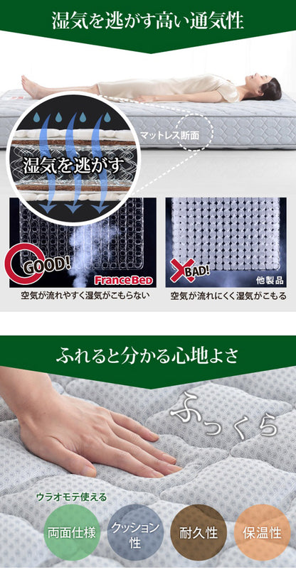フランスベッド ツインサポートスプリングマットレス ダブル 高密度連続スプリングマットレス 防ダニ 抗菌 防臭 寝具 日本製 国産 マットレスのみ ツインサポート(代引不可)