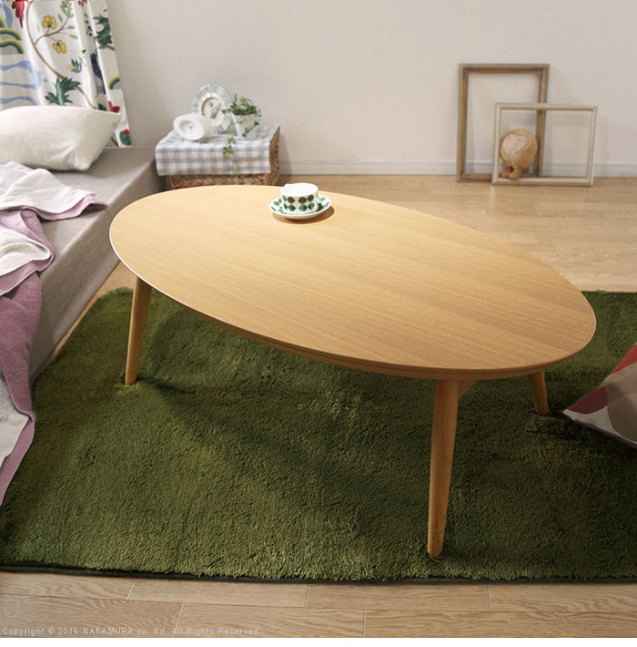 こたつ テーブル 北欧 デザイン折れ脚こたつ-アロー おしゃれ コタツ 炬燵 フラットヒーター カフェ風 コーヒーテーブル 楕円 台形 ウォールナット オーク 木製 天然木 テレワーク リモートワーク(代引不可)