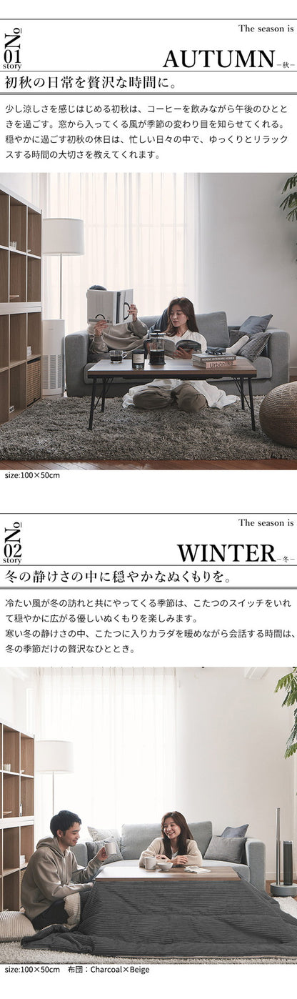 こたつ こたつテーブル 布団 セット こたつ布団 ロータイプ 100×50 テーブル ローテーブル 長方形 スタイリッシュ おしゃれ フラットヒーター 省スペース 省エネ ヴィンテージ アイアン リバーシブル(代引不可)