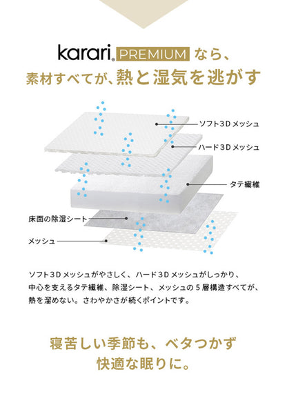 敷布団 敷き布団 マットレス フトンマットレス karari PREMIUM カラリプレミアム シングル S 高級リネンシーツ付き 5層構造 除湿 通気性 極厚 硬め クッション性 部屋干し カビ防止 自立(代引不可)