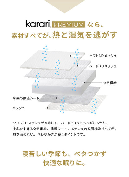 敷布団 敷き布団 マットレス フトンマットレス karari PREMIUM カラリプレミアム セミダブル SD 高級リネンシーツ付き 5層構造 除湿 通気性 極厚 硬め クッション性 部屋干し カビ防止(代引不可)