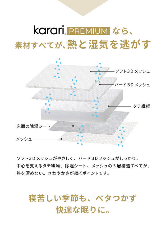 敷布団 敷き布団 マットレス フトンマットレス karari PREMIUM カラリプレミアム ダブル D 高級リネンシーツ付き 5層構造 除湿 通気性 極厚 硬め クッション性 部屋干し カビ防止(代引不可)