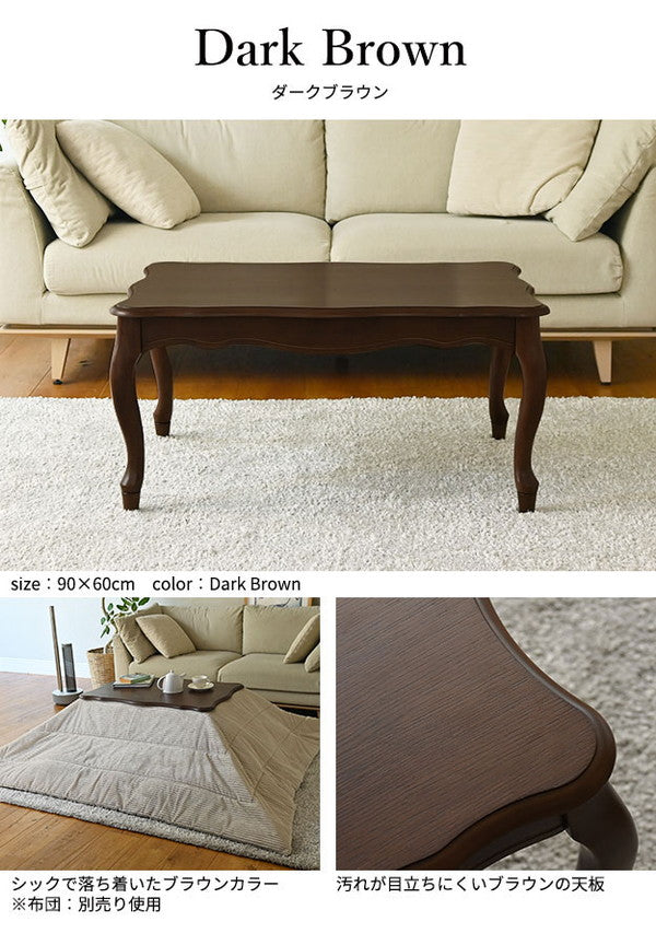 ねこ脚こたつテーブル フローラ 105×60cm SAI 彩 長方形 こたつ単品 継ぎ脚 高さ調節 ローテーブル おしゃれ エレガント 姫系 フレンチカントリー クラシック クラシカル かわいい 白 ホワイト(代引不可)