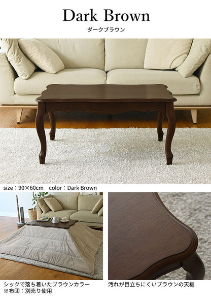 ねこ脚こたつテーブル フローラ 105×60cm SAI 彩 長方形 こたつ単品 継ぎ脚 高さ調節 ローテーブル おしゃれ エレガント 姫系 フレンチカントリー クラシック クラシカル かわいい 白 ホワイト(代引不可)