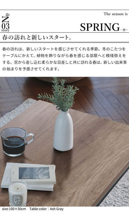 こたつ こたつテーブル ロータイプ 100×50 テーブル ローテーブル センターテーブル 長方形 スタイリッシュ おしゃれ オールシーズン フラットヒーター 省スペース 省エネ ヴィンテージ アイアン(代引不可)