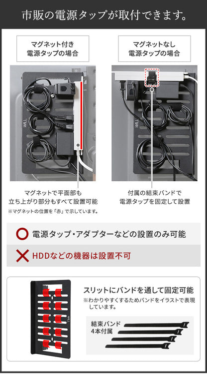 WALLインテリアテレビスタンド A2対応 電源タッププレート ケーブル収納 コード収納 背面収納 整理 配線整理 ブラック 黒 スチール製 結束バンド付き マグネットOK すっきり おしゃれ パーツ(代引不可)