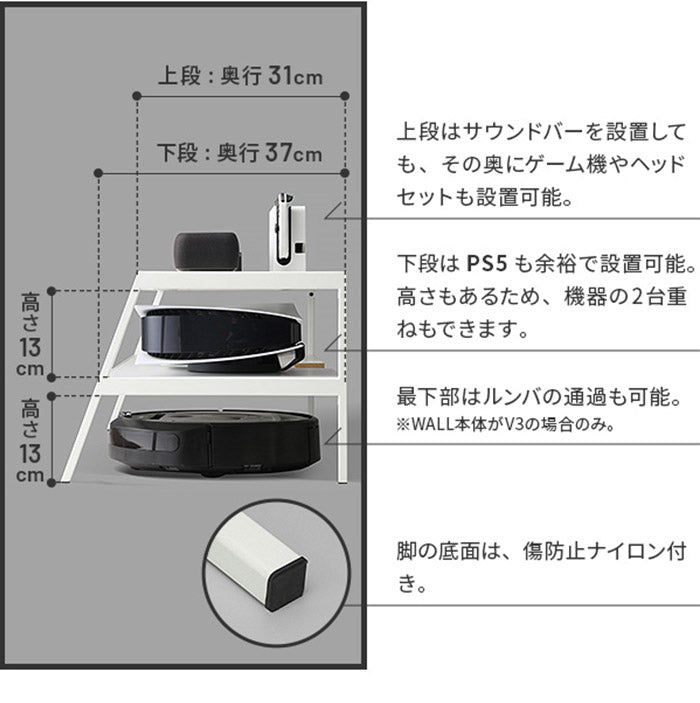 WALLメディアラック V2・V3対応 大型DVDレコーダー BDレコーダー PS5 プレステ5 PS4 収納 収納家具 配線整理 スチール製 白 ホワイト 黒 ブラック WALLシリーズ EQUALS イコールズ(代引不可)