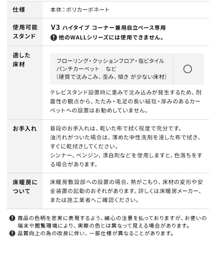 WALLインテリアテレビスタンドV3ハイタイプコーナー兼用自立専用 ポリカーボネートフロアシート テレビ台 テレビスタンド 部品 パーツ フローリング 床保護パネル 床 シート 傷防止(代引不可)