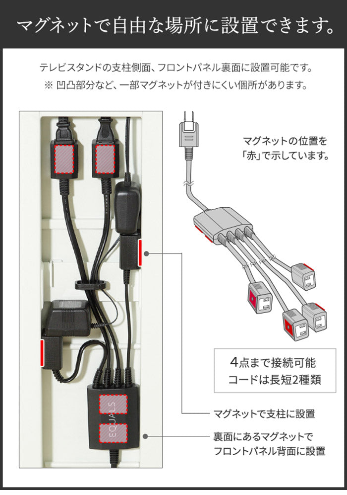 WALLマグネット付きスマート電源タップ 追加オプション 部品 パーツ 電源コード ACコード 延長コード 延長ケーブル コンセント 配線 おしゃれ 磁石 自由に設置 背面収納 テレワーク EQUALS イコールズ(代引不可)