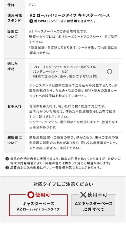 WALLインテリアテレビスタンド A2対応キャスターモデル用床保護マット サークルタイプ(Sサイズ) テレビ台 テレビスタンド 部品 パーツ フローリング 床保護パネル 床 シート 傷防止 キズ防止(代引不可)