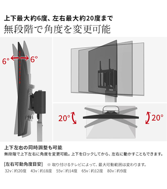 WALLインテリアテレビスタンド V2・V3対応 上下左右角度調整ブラケット 角度調節 無段階調整 黒 ブラック テレビ台 テレビスタンド 部品 パーツ スチール製 震度7耐震試験済 WALLオプション(代引不可)