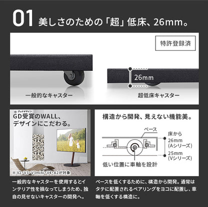 WALLインテリアテレビスタンド M1CASTER 収納付きキャスタースタンド 32~65v対応 壁寄せ 自立型 テレビ台 TVスタンド 背面収納 コード収納 ホワイト 白 ブラック 黒 ウォールナット ブラウン(代引不可)