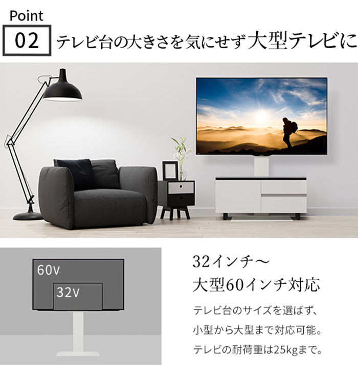 WALLインテリアテレビスタンド テレビ台用スタンド 32~60v対応 壁寄せテレビ台 TVスタンド 背面収納 コード収納 ホワイト 白 震度7耐震試験済み EQUALS イコールズ(代引不可)