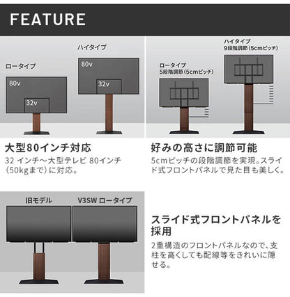 テレビスタンド TV台 ロータイプ 32~80v対応 ホワイト 白 ブラック 黒 ウォールナット ブラウン ナチュラル テレビ台 スタイリッシュ 幅70cm 奥行46cm 高さ100~120cm(代引不可)