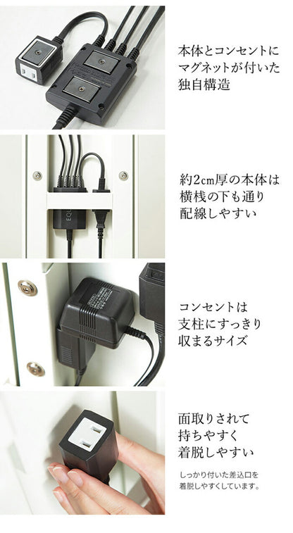 WALLインテリアテレビスタンド A2対応 スマート配線セット スマート電源タップ 電源タッププレート ケーブル収納 コード収納 背面収納 整理 配線整理 ブラック スチール製 延長コード セット(代引不可)