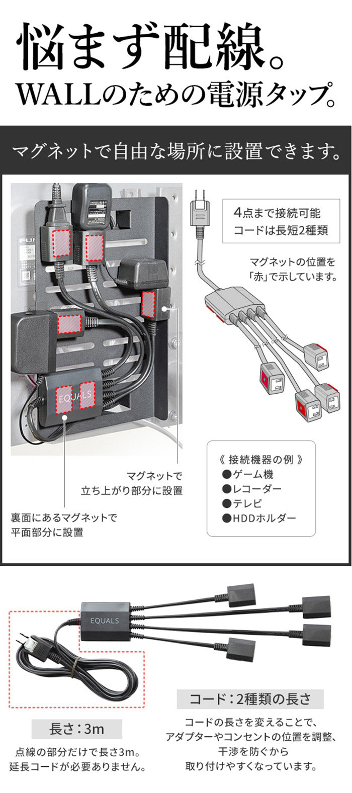 WALLインテリアテレビスタンド スマート設置オプションセット スマート電源タップ コードカバー 電源タッププレート 追加オプション 部品 パーツ 配線整理 配線カバー ケーブルカバー 配線隠し(代引不可)