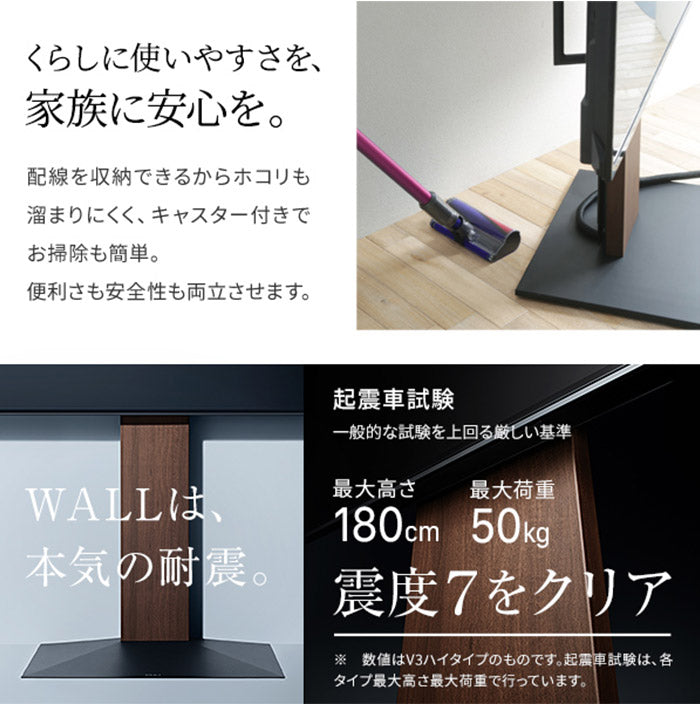 WALLインテリアテレビスタンドV5 ハイタイプ+棚板レギュラーサイズ 2点セット 32~80v対応 壁寄せテレビ台 テレビボード TVスタンド 背面収納 コード収納 ホワイト 白 ブラック 黒 ウォールナット(代引不可)