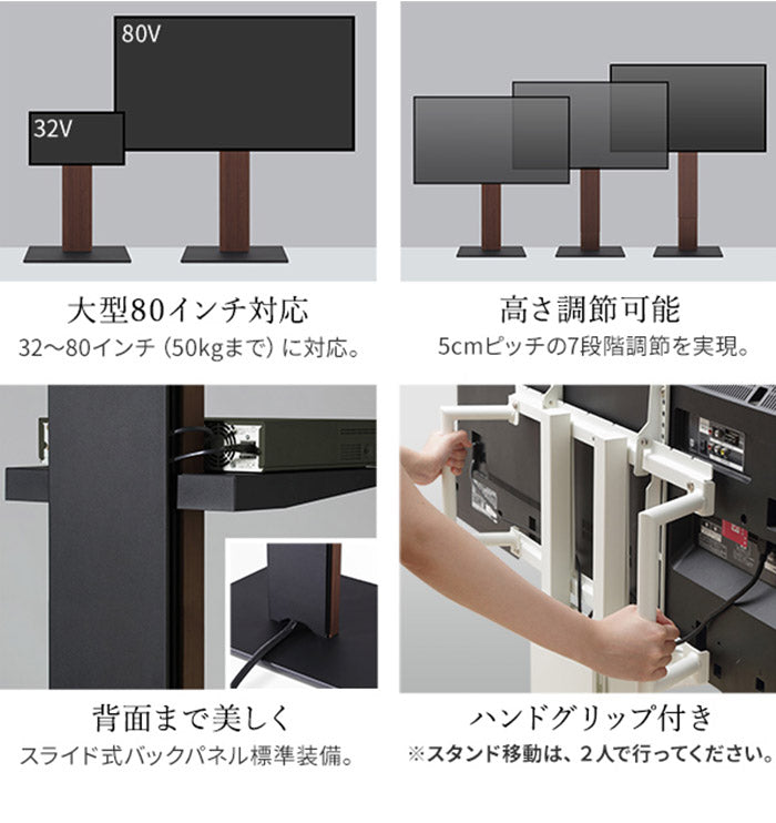 WALLインテリアテレビスタンドV5 ハイタイプ+棚板レギュラーサイズ 2点セット 32~80v対応 壁寄せテレビ台 テレビボード TVスタンド 背面収納 コード収納 ホワイト 白 ブラック 黒 ウォールナット(代引不可)