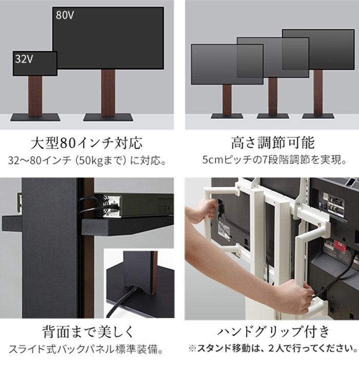 WALLインテリアテレビスタンドV5 ハイタイプ+棚板ラージサイズ 2点セット 32~80v対応 壁寄せテレビ台 テレビボード TVスタンド 背面収納 コード収納 ホワイト 白 ブラック 黒 ウォールナット(代引不可)