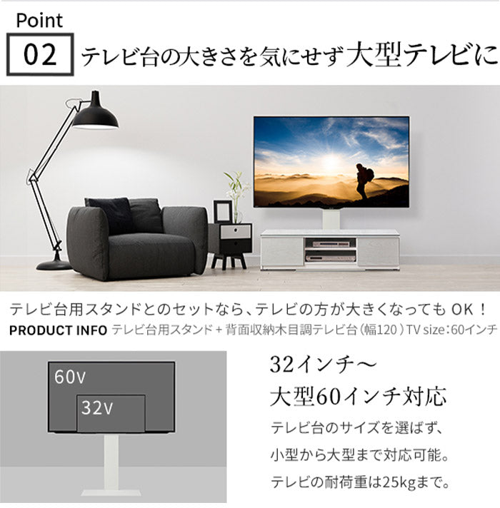 WALLインテリアテレビスタンド テレビ台用スタンド 背面収納木目調テレビ台セット幅120cm 32~60v対応 壁掛け風 壁寄せテレビ台 TVスタンド テレビボード リビングボード ローボード 背面収納(代引不可)