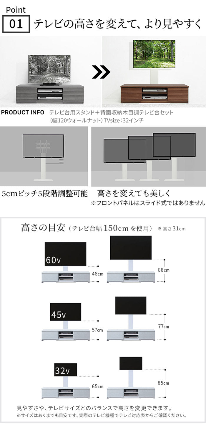 WALLインテリアテレビスタンド テレビ台用スタンド 背面収納木目調テレビ台セット幅150cm 32~60v対応 壁掛け風 壁寄せテレビ台 TVスタンド テレビボード リビングボード ローボード 背面収納(代引不可)