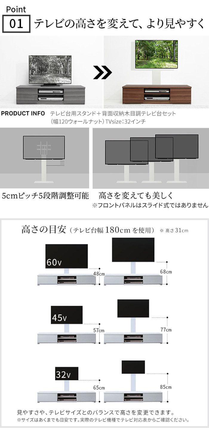 WALLインテリアテレビスタンド テレビ台用スタンド 背面収納木目調テレビ台セット幅180cm 32~60v対応 壁掛け風 壁寄せテレビ台 TVスタンド テレビボード リビングボード ローボード 背面収納(代引不可)