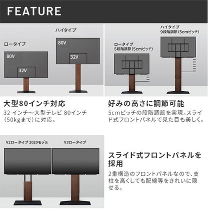 グッドデザイン賞受賞 テレビ台 WALLインテリアテレビスタンドV3 ロータイプ+棚板レギュラーサイズ 2点セット 32~80v対応 壁寄せテレビ台 テレビボード TVスタンド 背面収納 コード収納 ホワイト 白(代引不可)
