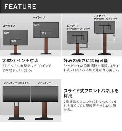 グッドデザイン賞受賞 テレビ台 WALLインテリアテレビスタンドV3 ロータイプ+棚板ラージサイズ 2点セット 32~80v対応 壁寄せテレビ台 テレビボード TVスタンド 背面収納 コード収納 ホワイト 白(代引不可)
