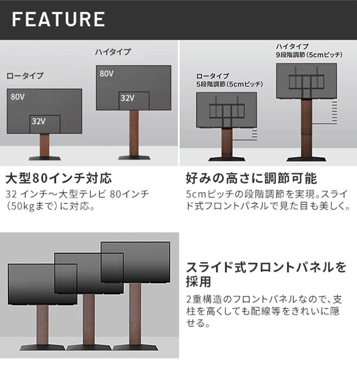 グッドデザイン賞受賞 テレビ台 WALLインテリアテレビスタンドV3 ハイタイプ+棚板ラージサイズ 2点セット 32~80v対応 壁寄せテレビ台 テレビボード TVスタンド 背面収納 コード収納 ホワイト 白(代引不可)