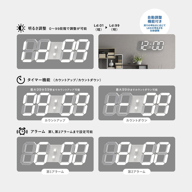多機能 LED デジタル時計 デジナル MEC-20 デジタル 3D リモコン付き 大型 置き時計 掛け時計 日付表示 温度表示 アラーム タイマー LED時計 韓国 韓流