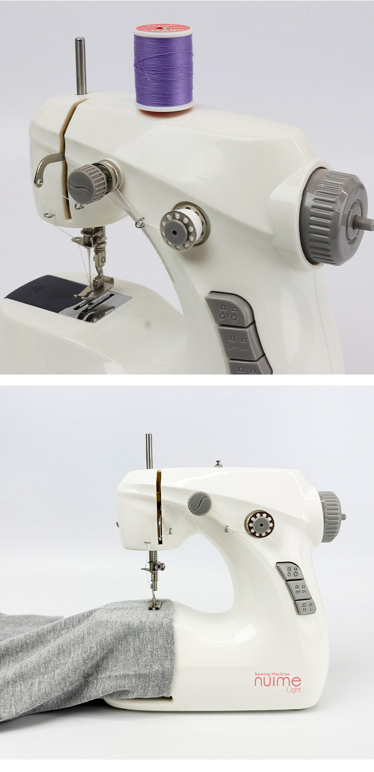台座付き小型ミシン ヌイミーライト デニム可 コットン可 操作簡単 シンプル機能 初心者向け 小型サイズ 速度切り替え ライト付き 糸切りカッター付き MEH-162