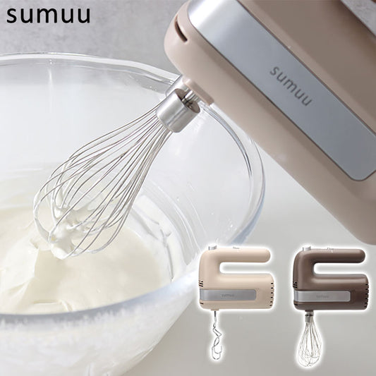 sumuu スムー ハンドミキサーアンドニイ MEK-90 ウィスク ニーダー 2種 ダブルウィスク 速度5段階切り替え 泡立て 混ぜる 捏ねる アタッチメント丸洗い 小型 軽量 コンパクト