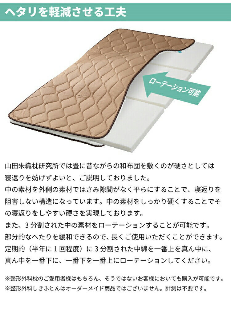 丸八真綿 山田朱織枕研究所 整形外科 敷布団 シングル 折りたたみ 三つ折り 敷き布団 硬め 寝返り 安眠 シンプル モダン 新生活 一人暮らし(代引不可)