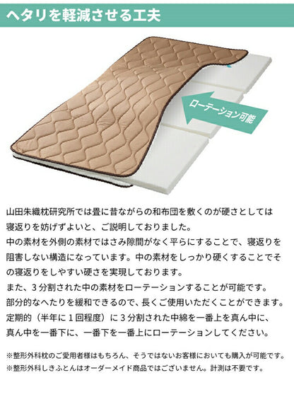 丸八真綿 山田朱織枕研究所 整形外科 敷布団 シングル 折りたたみ 三つ折り 敷き布団 硬め 寝返り 安眠 シンプル モダン 新生活 一人暮らし(代引不可)