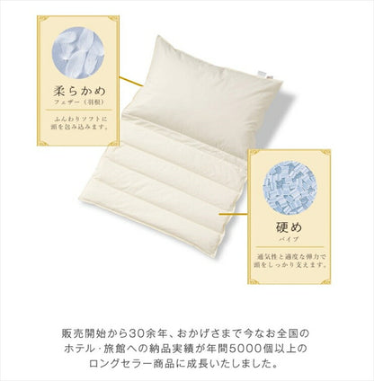 折り重ね枕 63×43cm パイプ フェザー 丸八真綿 高さ調整 寝心地調整 専用カバー付 綿100% クリーム 逆流性食道炎対策 安眠 快眠 シンプル 機能的 折り畳み枕 まくら 羽毛 羽根