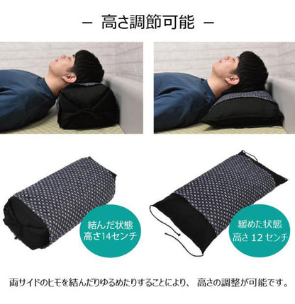 男の枕 そば枕 国産茶葉入り ブラック 19×48×14cm(32×62cm) 日本製 高さ調節 枕 ピロー そば殻 蕎麦 枕 かため カバー付 ギフト 新生活(代引不可)