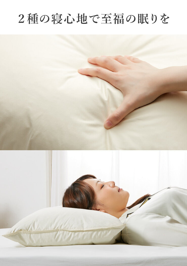 パイプ羽根枕 63×43cm パイプ フェザー 羽根 丸八真綿 両面対応 上質羽毛 寝心地調整 綿100% クリーム 無地 ストレートネック 安眠 快眠 シンプル 機能的 コンビネーション枕 ピロー まくら 羽毛