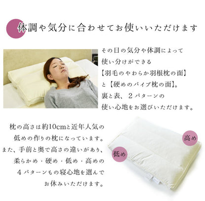 枕 フェザーパイマー枕 パイプ 羽根 丸八真綿 ホテル仕様 60×40cm 低め 両面対応 ストレートネック 綿100% ボックスタイプ クリーム 本格 安眠 快眠 まくら ピロー 羽毛まくら 羽毛枕 Sleep Artist